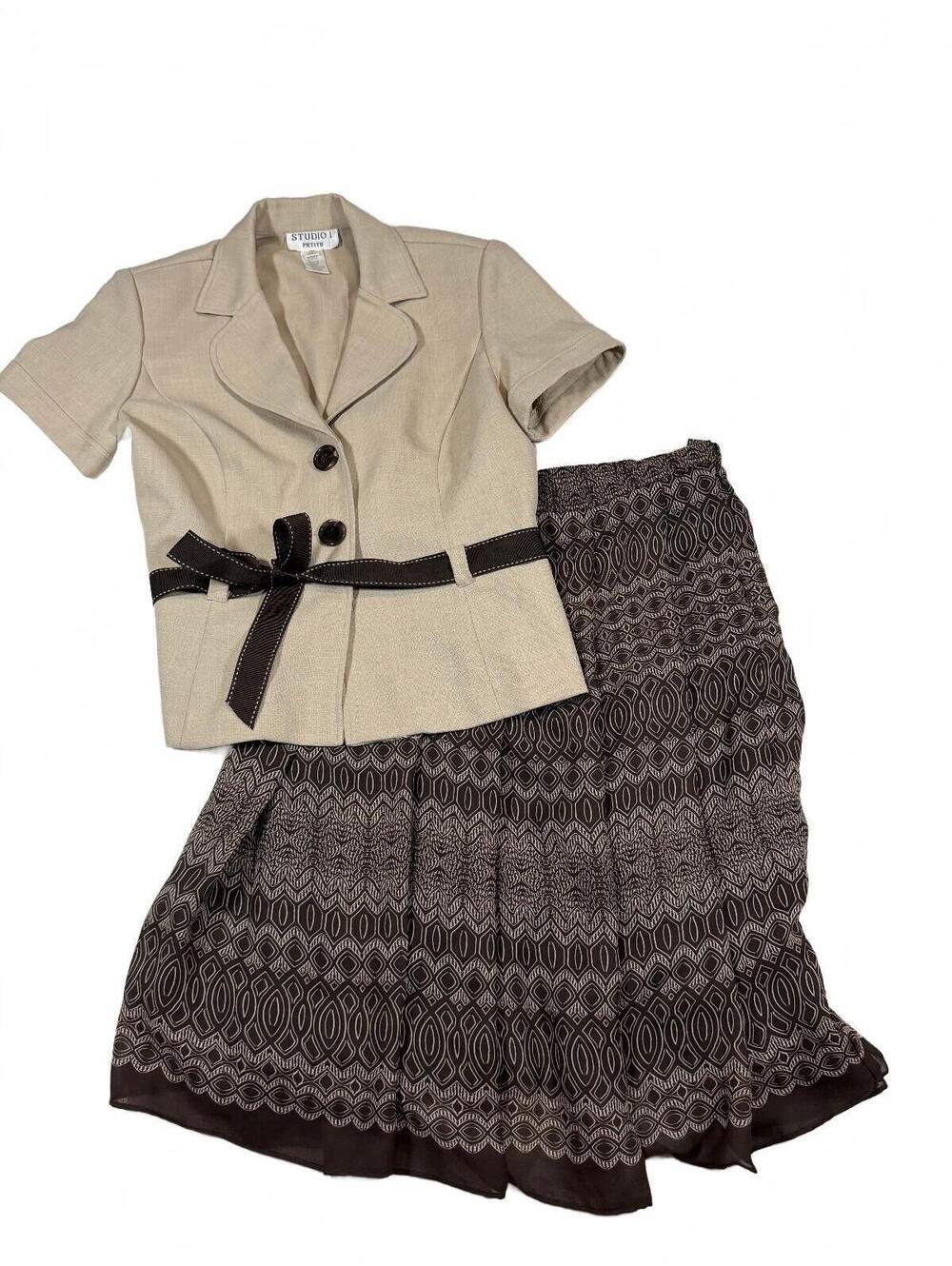 Y2K Studio 1 Petite Matching Office Siren Skirt Blazer Set Short Sleeve Size 12